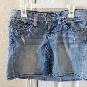 Light Wash Distressed Denim Mini Skirt